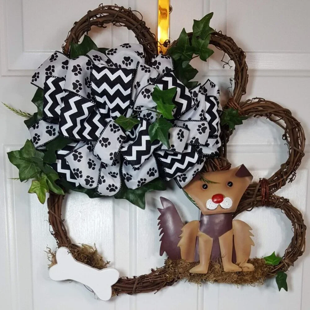 Dog Wreath, Dog‎ Paw Wreath, Grapevine Dog Wreath Dog Lovers Wreath Hand Crafted